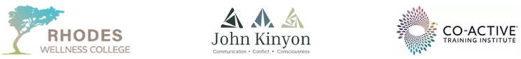 Logos of Rhodes Wellness College, John Kinyon, and Co-Acrive Training Institute